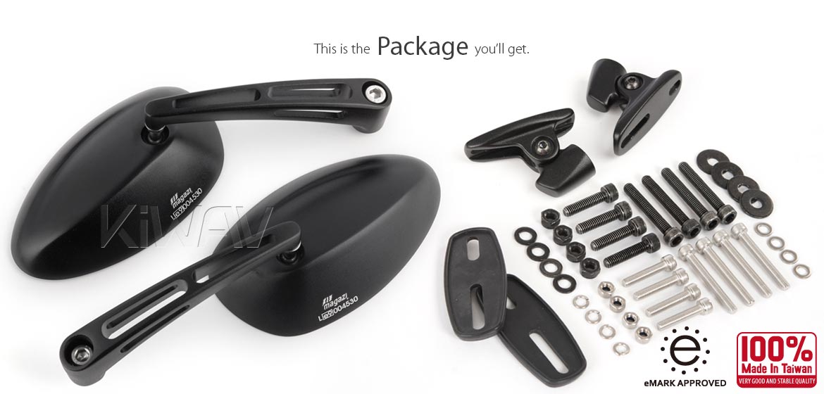 KiWAV motorcycle OvalMX black mirrors with black base for Ducati Panigale