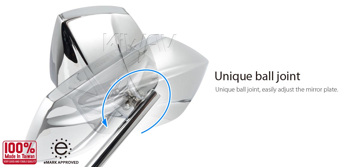 KiWAV motorcycle mirrors PalmII chrome 8mm for scooters