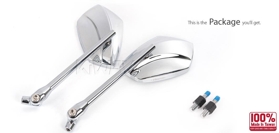 KiWAV motorcycle mirrors PalmII chrome 10mm 1.5pitch for BMW