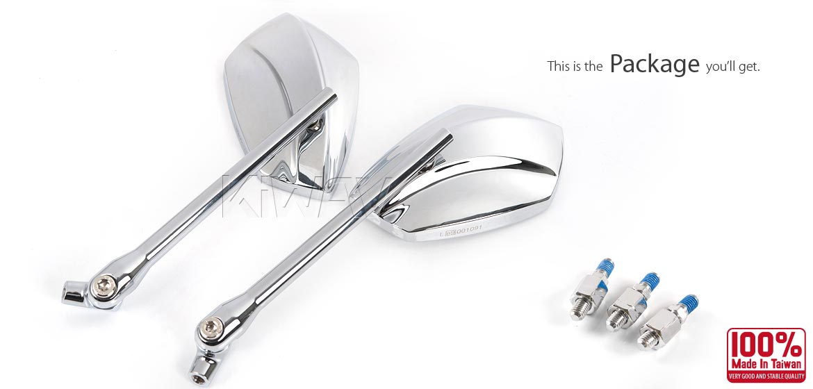 KiWAV motorcycle mirrors PalmII chrome 8mm for scooters