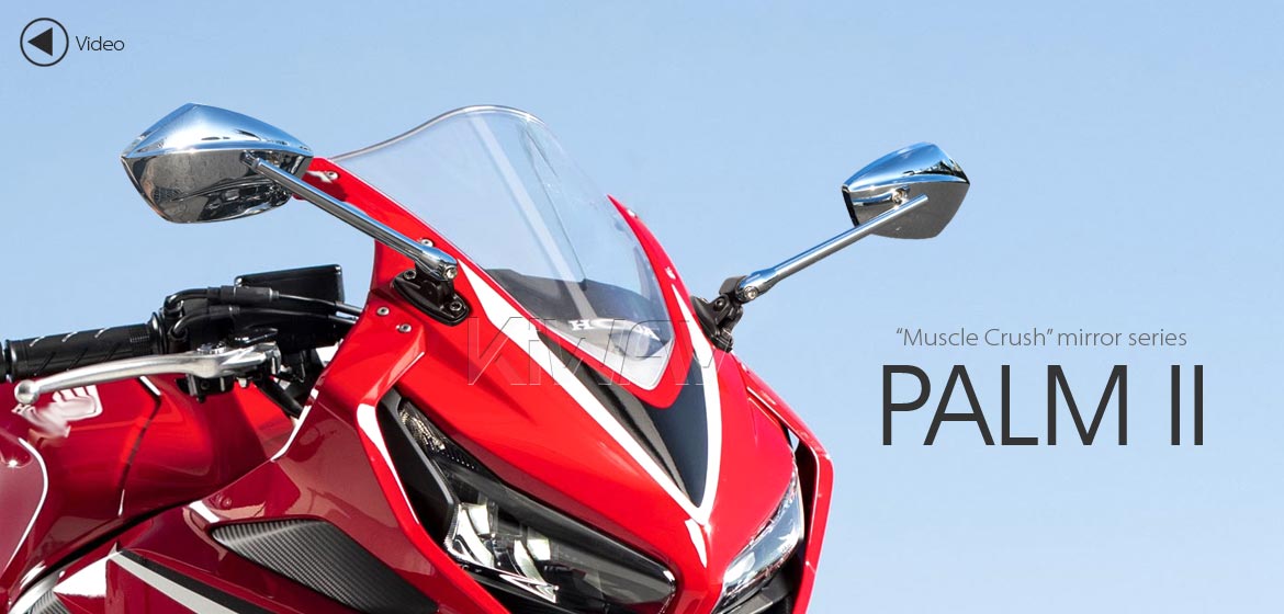 KiWAV motorcycle mirrors PalmII chrome fairing mount w/ new ver. mat black adapter