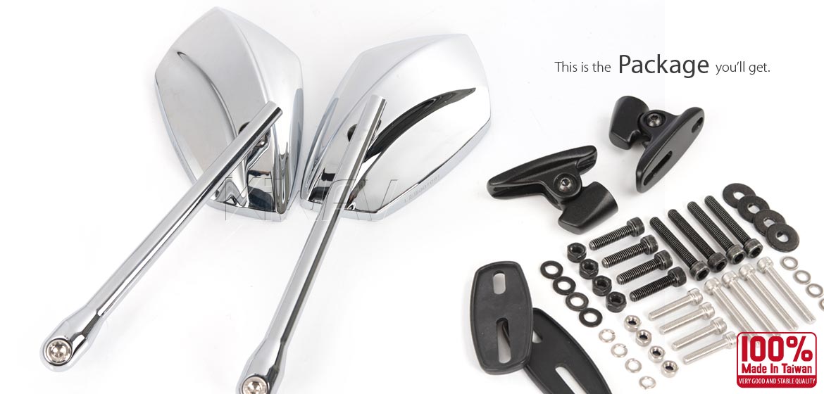 KiWAV motorcycle mirrors PalmII chrome fairing mount w/ new ver. mat black adapter