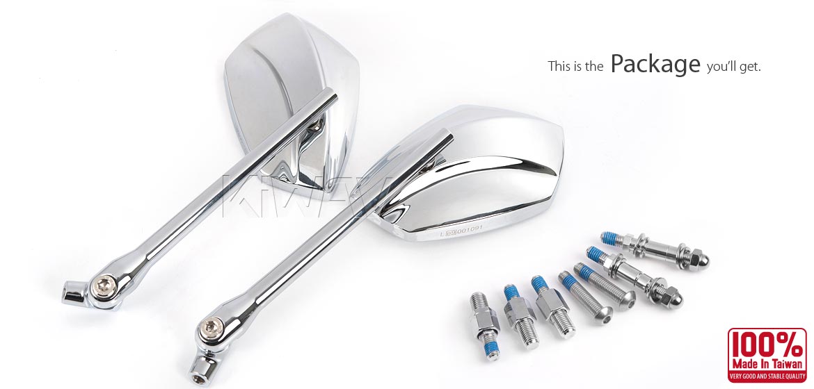 KiWAV motorcycle mirrors PalmII chrome 10mm, Harley, Magazi