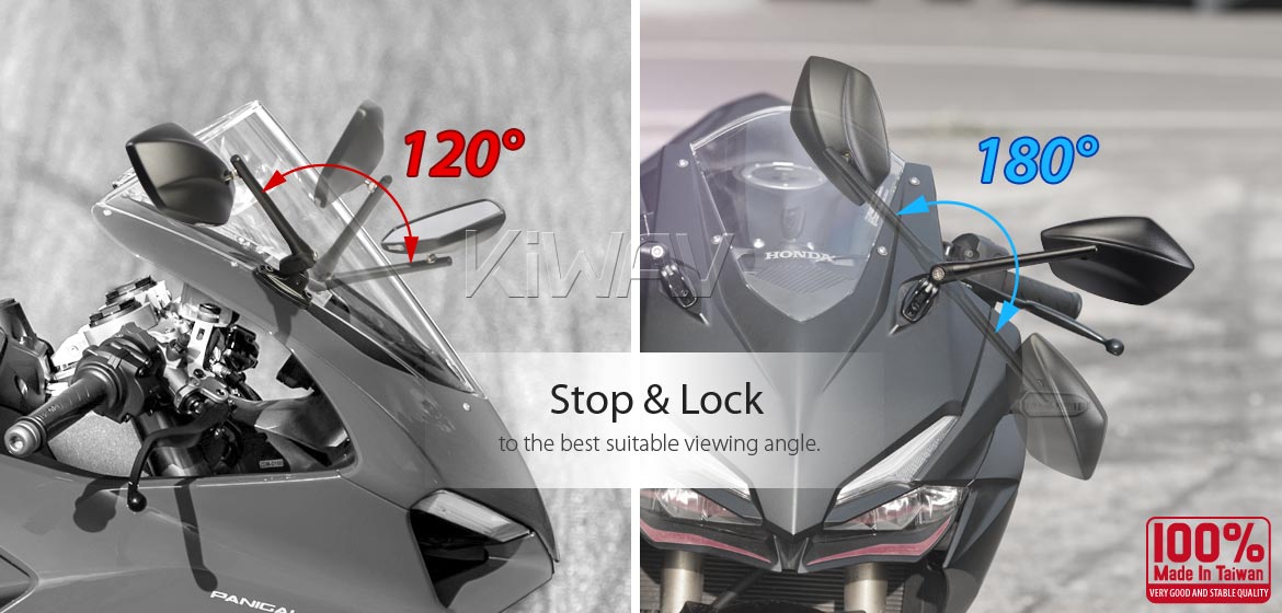 KiWAV motorcycle mirrors PalmII black fairing mount w/ new ver. mat black adapter
