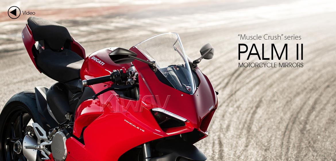 KiWAV motorcycle mirrors PalmII black for Ducati Panigale with chrome adapter