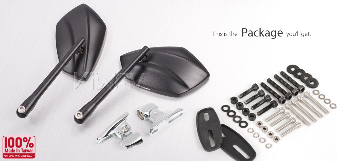 KiWAV motorcycle mirrors PalmII black for Ducati Panigale with chrome adapter
