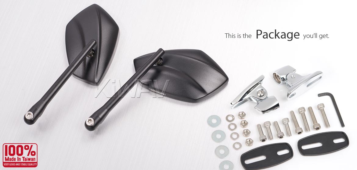 KiWAV motorcycle mirrors PalmII black fairing mount w/ new ver. chrome