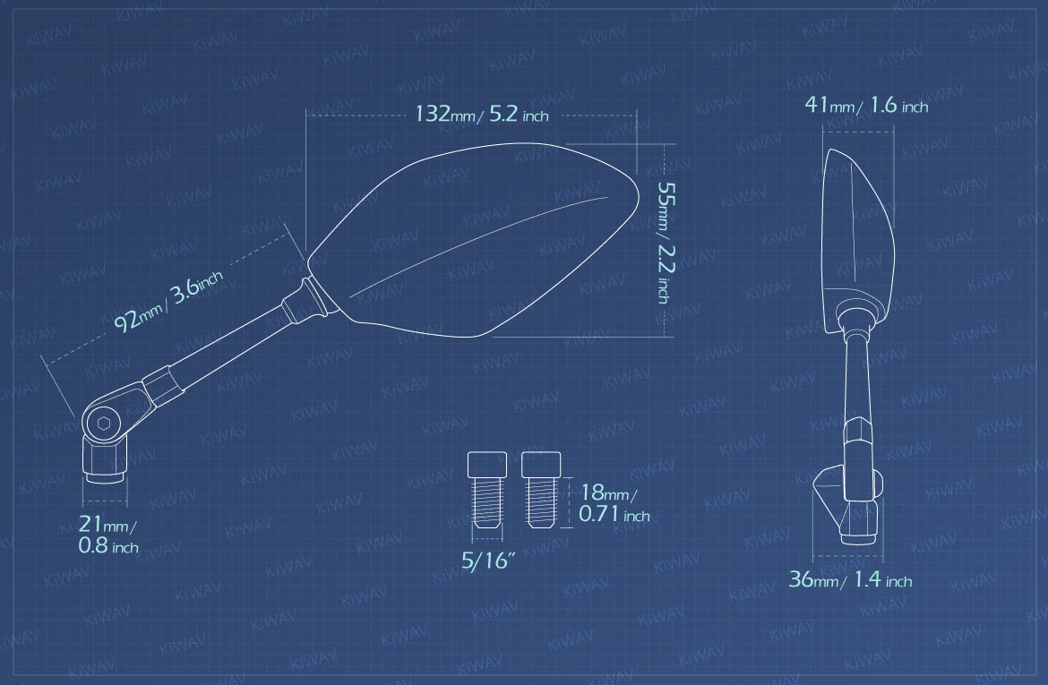 Measurement of KiWAV motorcycle mirrors Panther Metric for Harley Davidson Street 500/750