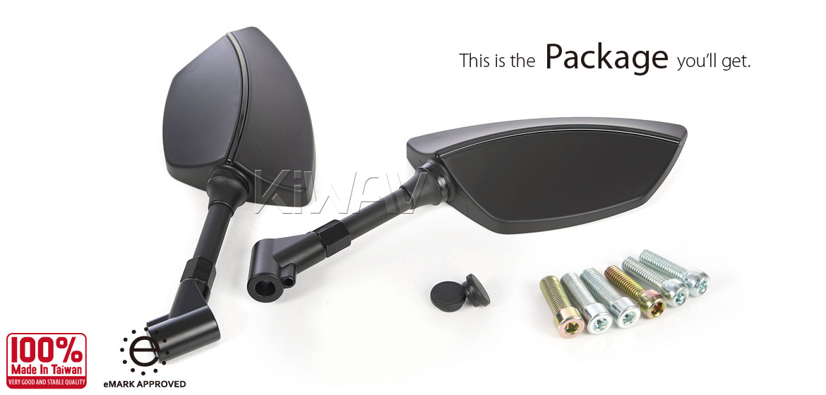 KiWAV Blackline motorcycle mirrors universal fit 8mm Magazi