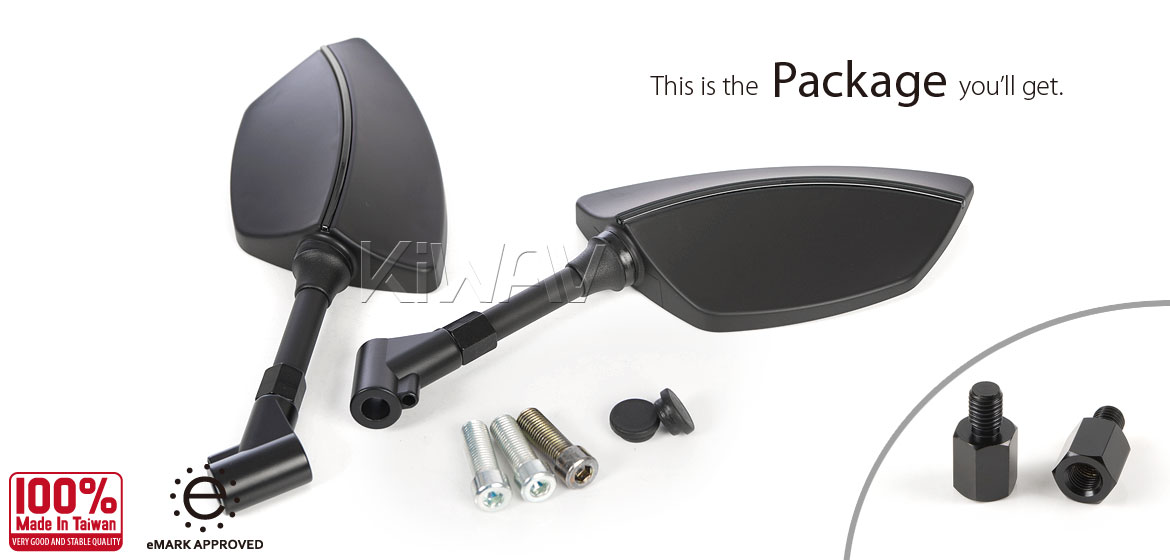 KiWAV Blackline motorcycle mirrors compatible with BMW Magazi