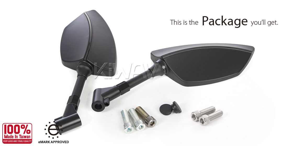 KiWAV Blackline motorcycle mirrors compatible with Harley Davidson Street 500/750