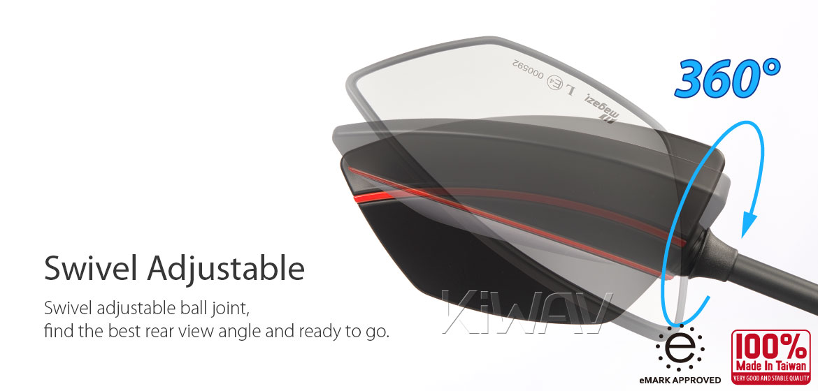 KiWAV Redline motorcycle mirrors universal fit 10mm Magazi