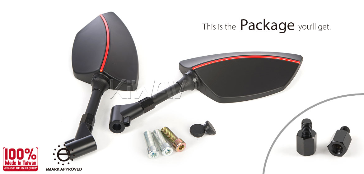 KiWAV Redline motorcycle mirrors for BMW 1.5 pitch 10mm Magazi