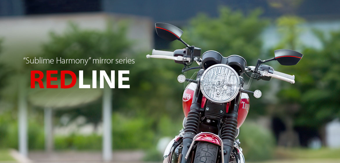 KiWAV Redline motorcycle mirrors for Triumph 25mm handlebar and go-through mounts