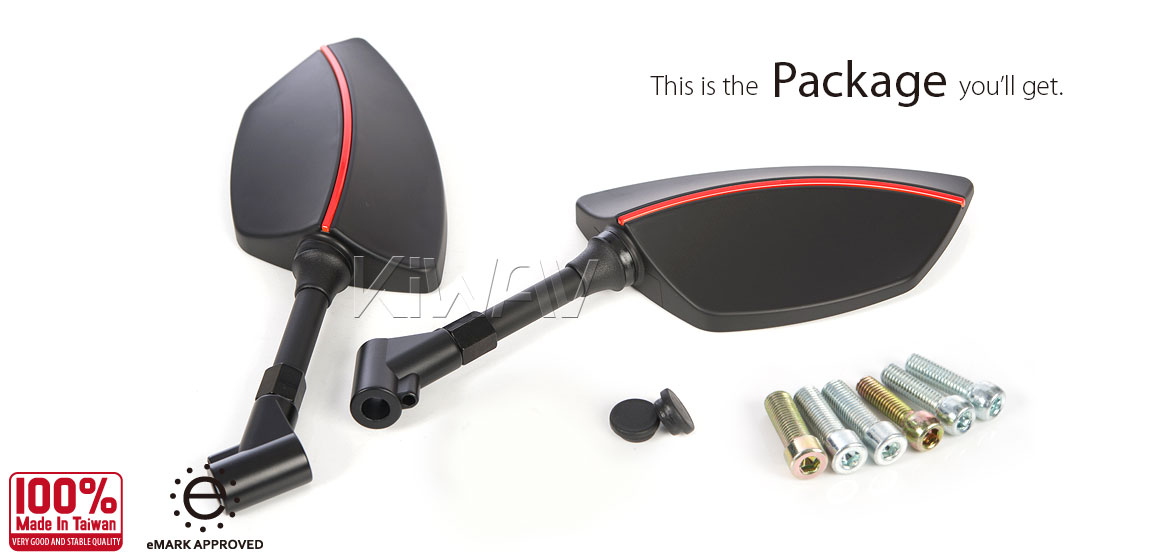 KiWAV Redline motorcycle mirrors universal fit 10mm Magazi