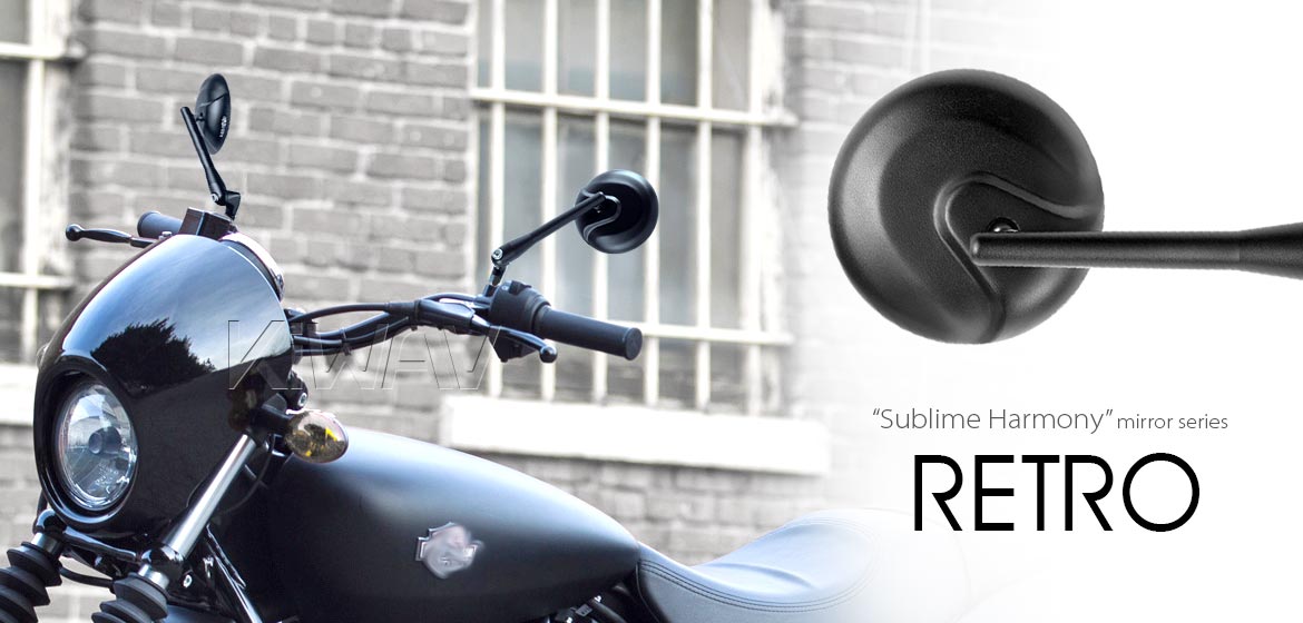 KiWAV Magazi Retro motorcycle mirrors aluminum Harley Street 750 500 black
