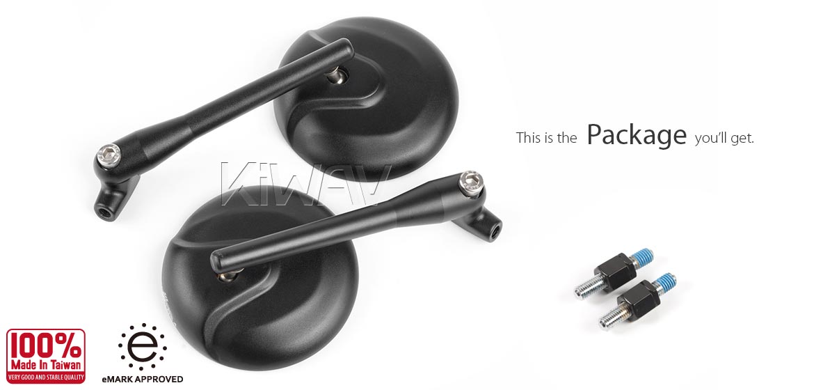 KiWAV Magazi Retro motorcycle mirrors aluminum Harley Street 750 500 black