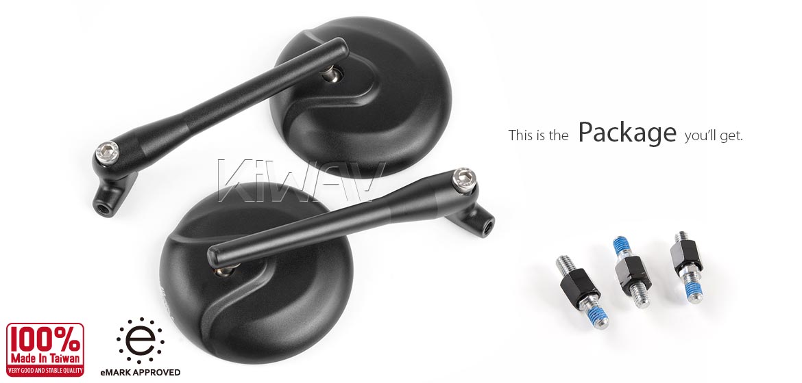KiWAV Magazi Retro motorcycle mirrors aluminum scooter black