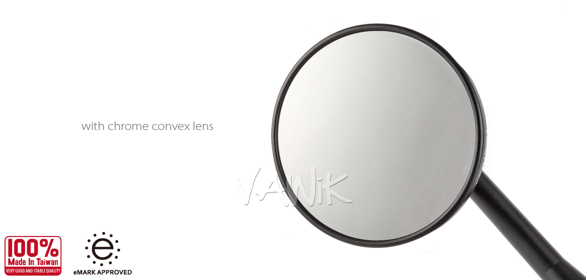 VAWiK mirrors black Retro round convex chrome base fits