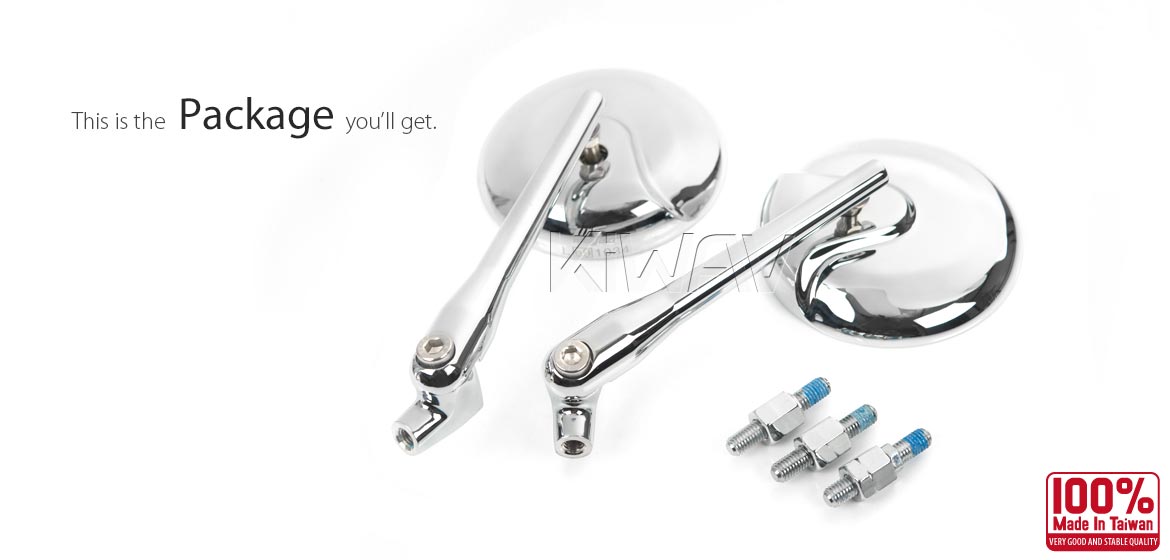 KiWAV Retro motorcycle mirrors aluminum chrome 8mm for scooter