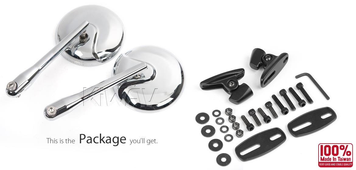KiWAV Retro motorcycle mirrors aluminum chrome fairing mount motorcycle mirrors w/ black adapter