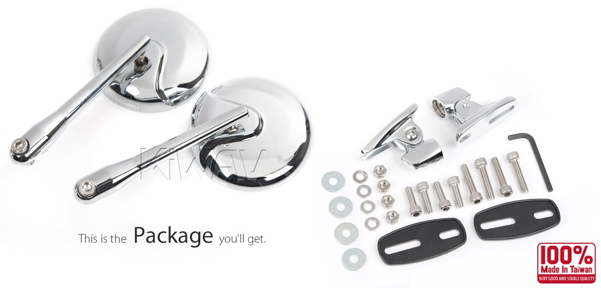 KiWAV Retro motorcycle mirrors aluminum chrome fairing mount motorcycle mirrors w/ chrome adapter