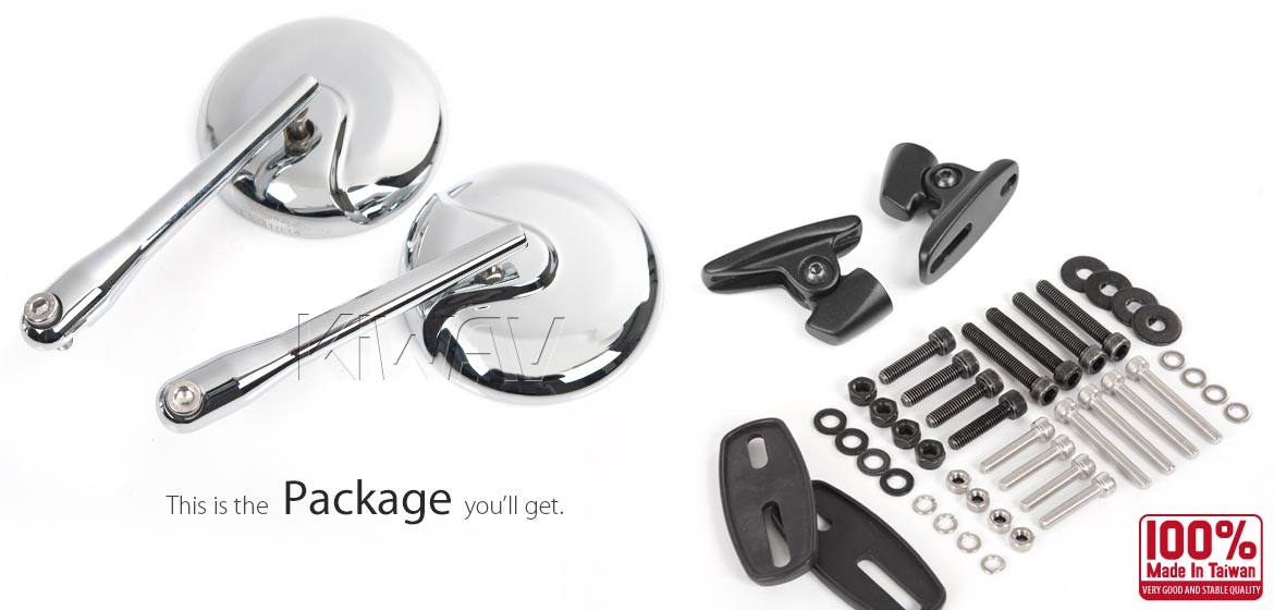KiWAV Retro motorcycle mirrors aluminum chrome fairing mount motorcycle mirrors w/ black adapter compatible for Ducati Panigale