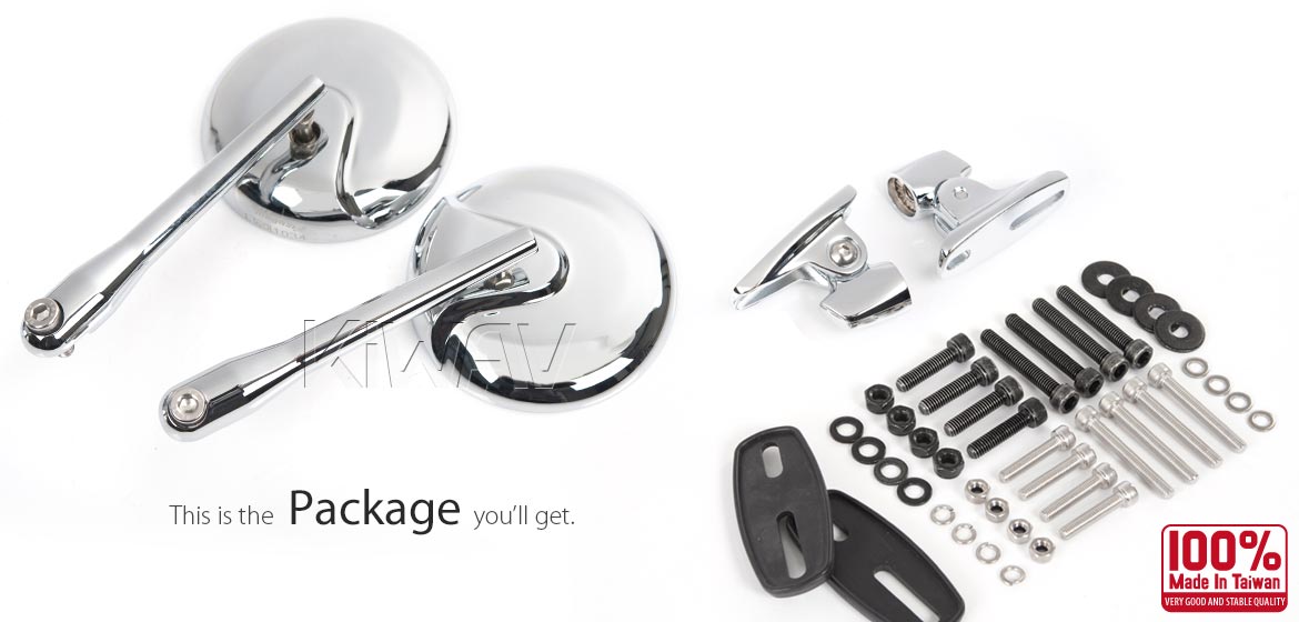 KiWAV Retro motorcycle mirrors aluminum chrome fairing mount motorcycle mirrors w/ chrome adapter compatible for Ducati Panigale