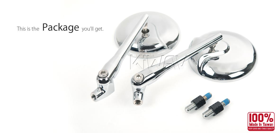 KiWAV Retro motorcycle mirrors aluminum chrome compatible with BMW