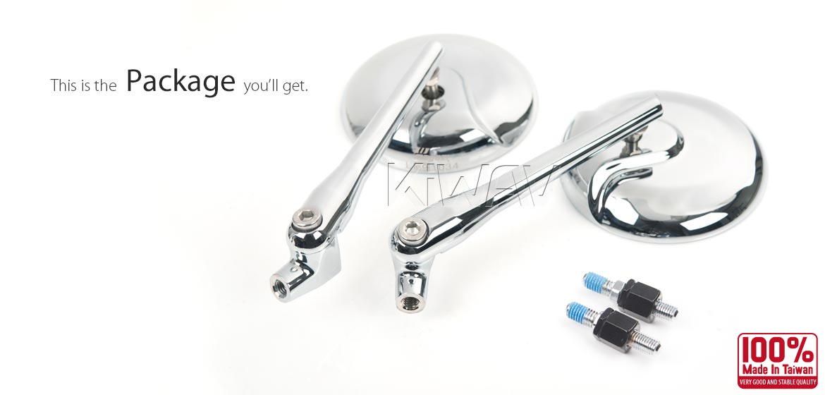KiWAV Retro motorcycle mirrors aluminum chrome compatible with Harley Davidson Street 500/750