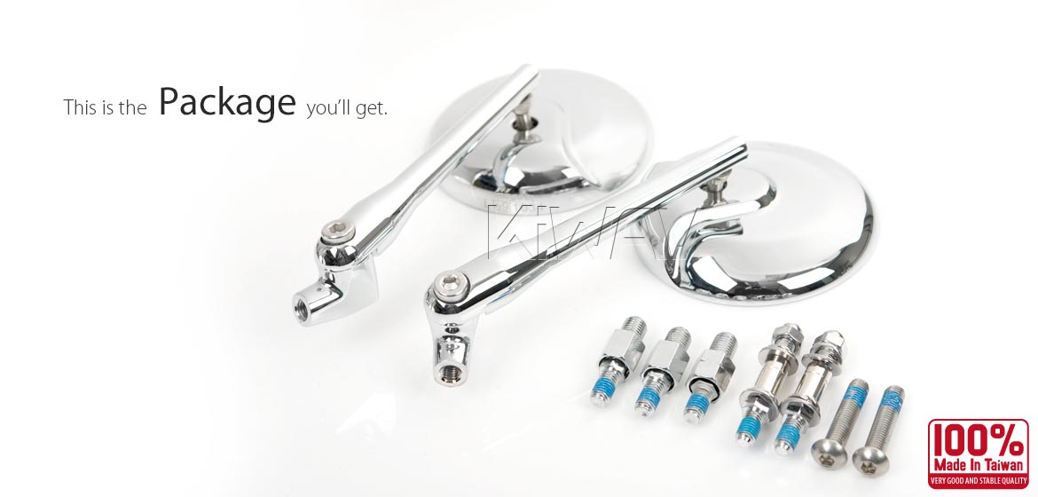 KiWAV Retro motorcycle mirrors aluminum chrome universal fit