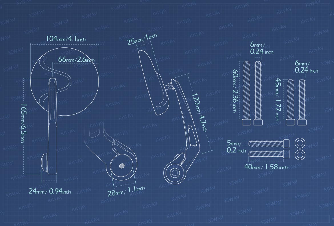 Measurement of KiWAV Retro motorcycle bar end mirrors