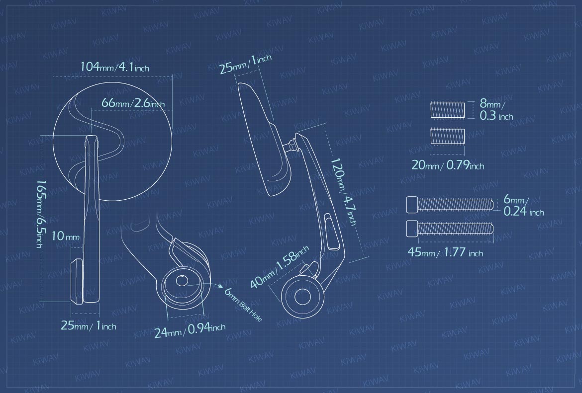 Measurement gragh of Retro bar end mirror for 8mm bolt-on