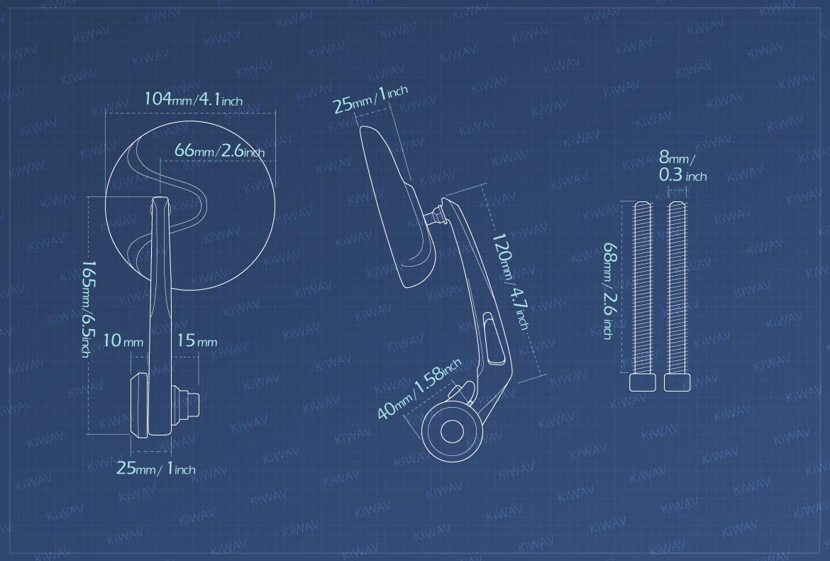 Measurement of KiWAV Retro motorcycle bar end mirrors