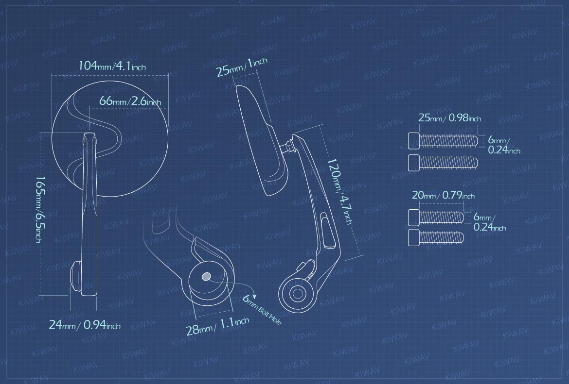 Measurement of KiWAV Retro motorcycle bar end mirrors