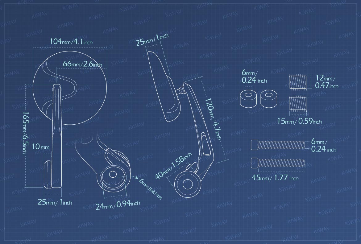 Measurement gragh of Retro bar end mirror compatible for BMW M12 threaded handlebar