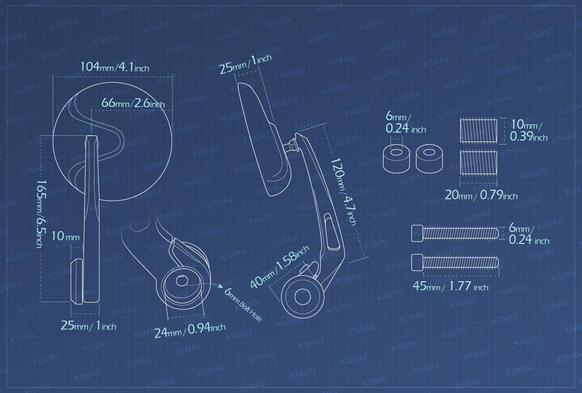 Measurement of KiWAV Retro motorcycle bar end mirrors compatible for BMW M10 threaded handlebar