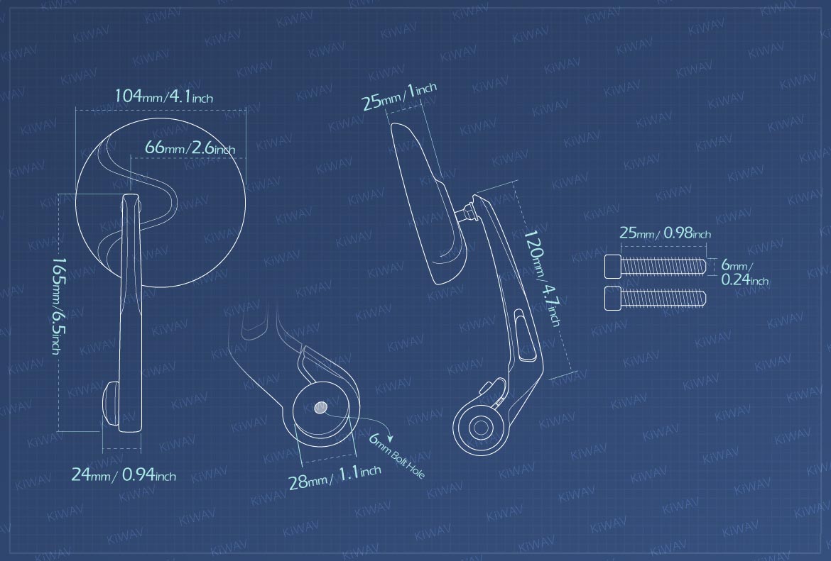 Measurement of KiWAV Retro motorcycle bar end mirrors for most Moto Guzzi