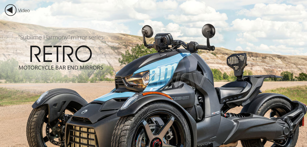 KiWAV RetroHB black motorcycle bar end mirrors with heavy weight compatible for Can-Am Ryker 600/900 2019~