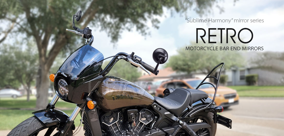 KiWAV RetroHB black motorcycle bar end mirrors compatible for Specific Indian models