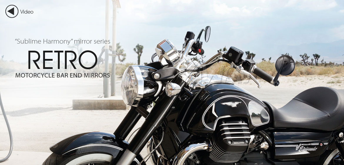KiWAV RetroHB black motorcycle bar end mirrors for most Moto Guzzi