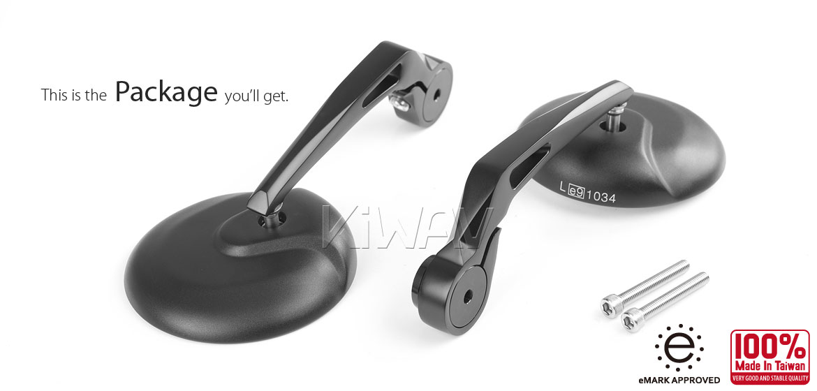 KiWAV RetroHB black motorcycle bar end mirrors for 6mm bolt-on