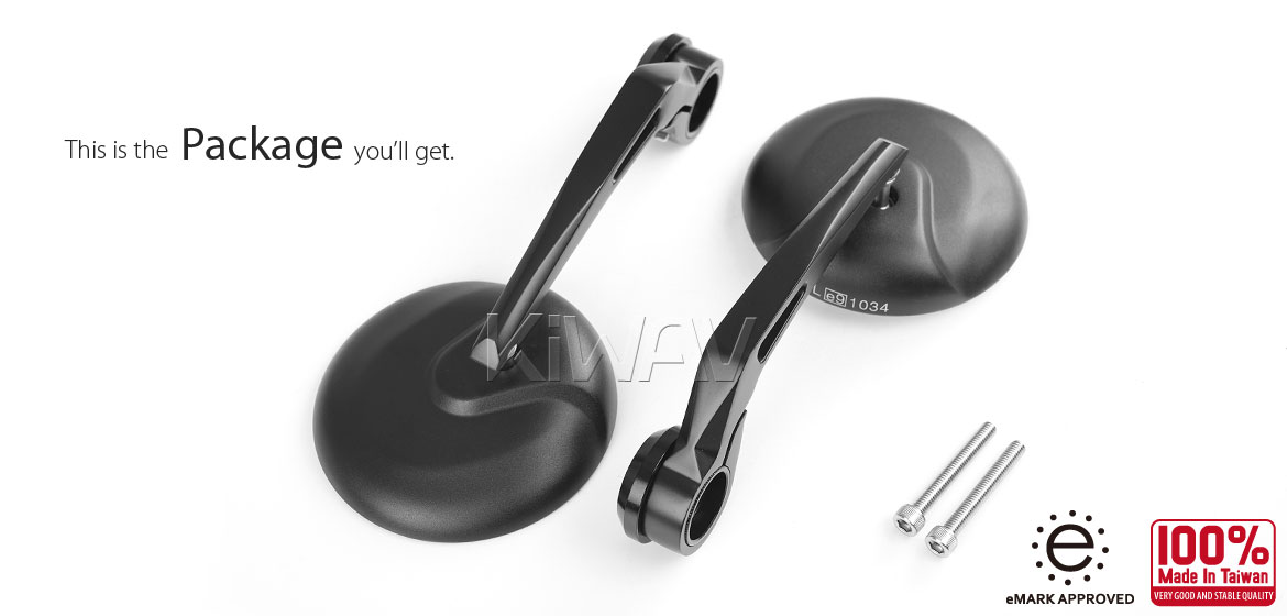 KiWAV RetroHB black motorcycle bar end mirrors for 6mm bolt-on