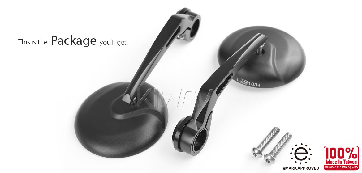 KiWAV RetroHB black motorcycle bar end mirrors for 8mm bolt-on