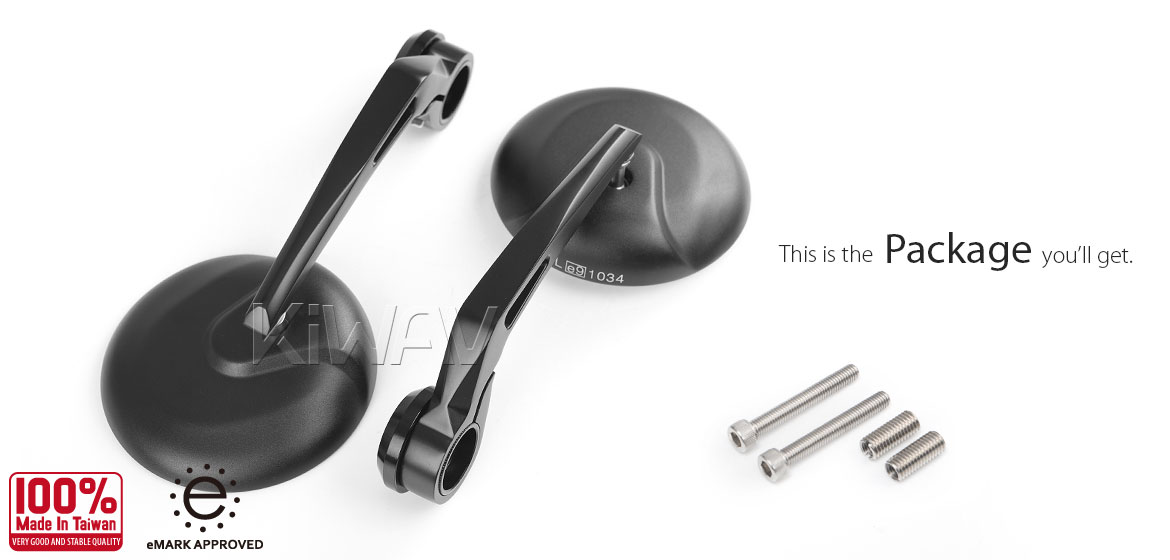 KiWAV RetroHB black motorcycle bar end mirrors fit for M8 threaded handlebar