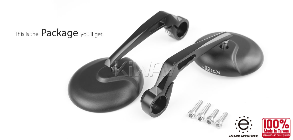 KiWAV RetroHB black motorcycle bar end mirrors