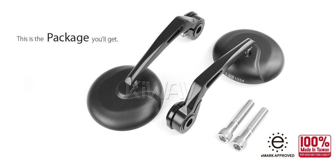 KiWAV RetroHB black motorcycle bar end mirrors