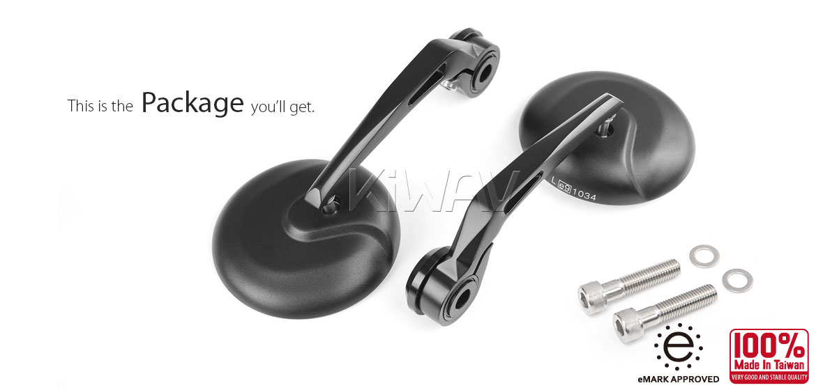 KiWAV RetroHB black motorcycle bar end mirrors compatible for BMW M10 threaded handlebar