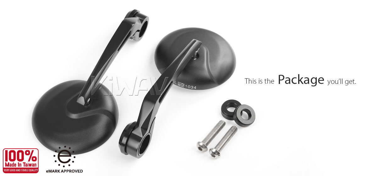 KiWAV RetroHB black motorcycle bar end mirrors compatible for BMW M8 threaded handlebar