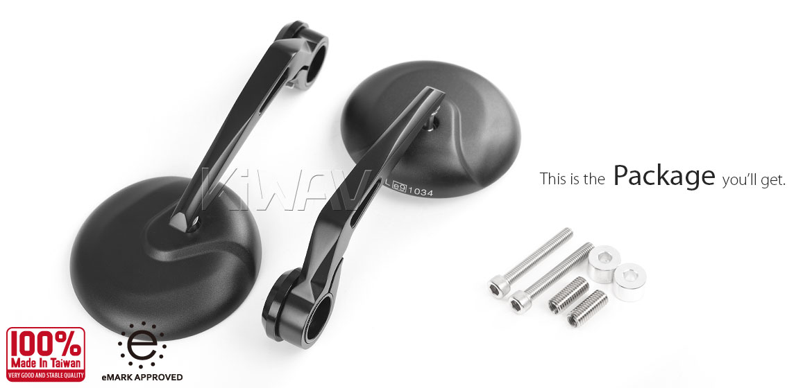 KiWAV RetroHB black motorcycle bar end mirrors compatible for BMW M8 threaded handlebar